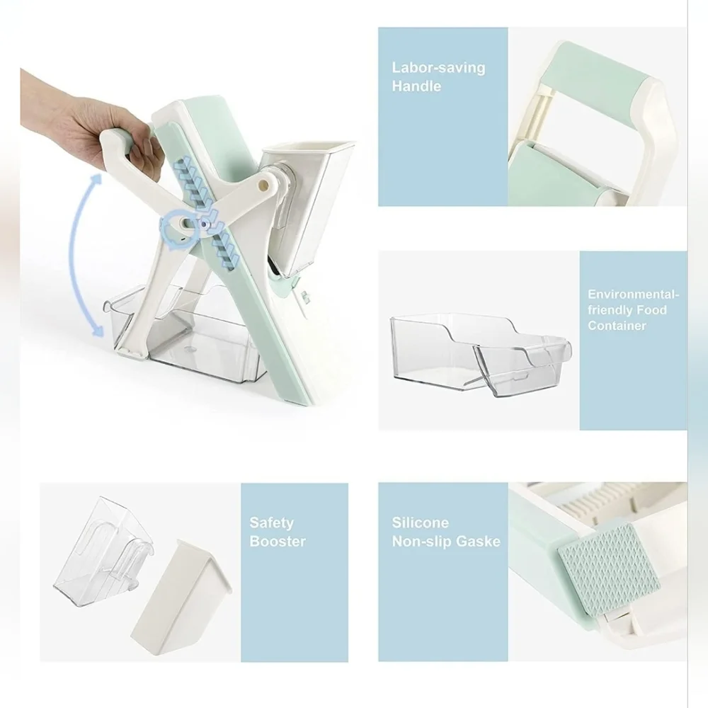New in box! Safe Multi Blade Mandoline Food Slicer Vegetable chopper Teal